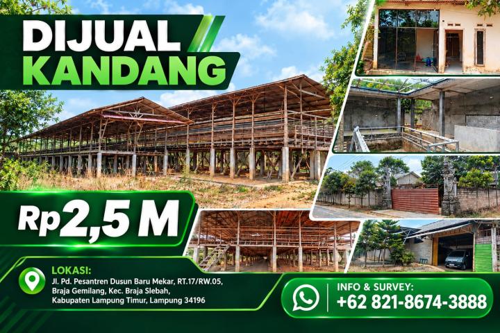 Dijual Tanah dan Bangunan Kandang di Lampung Timur